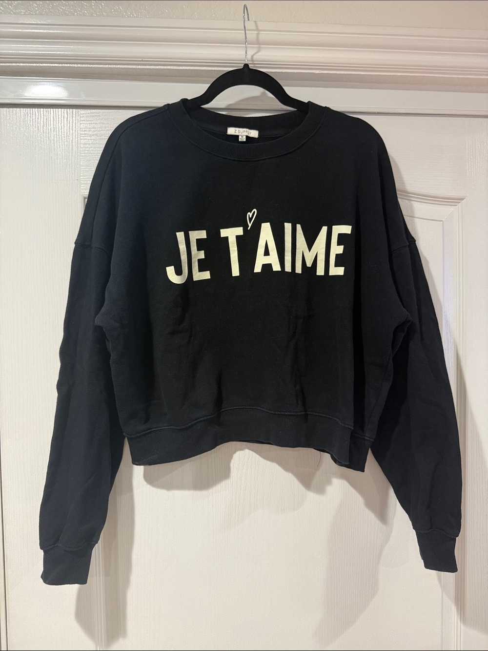 Z Supply Black 'JE T'AIME' Graphic Crewneck Sweatshirt
